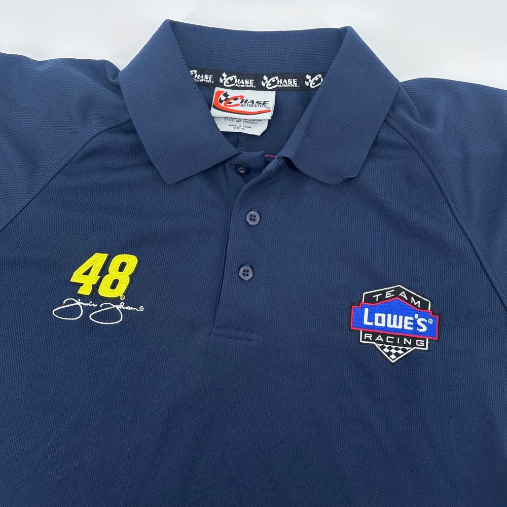 Chase Authentics Jimmie Johnson Polo Mens XL Navy Blue Lowes Racing NASCAR 48